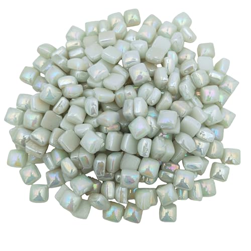 Azulejos de piedra de mosaico de vidrio de 1,2 cm, 500 g, piezas de mosaico no transparentes para artes y manualidades, platos, marcos de fotos, macetas, hechos a mano y decoración del hogar (blanco