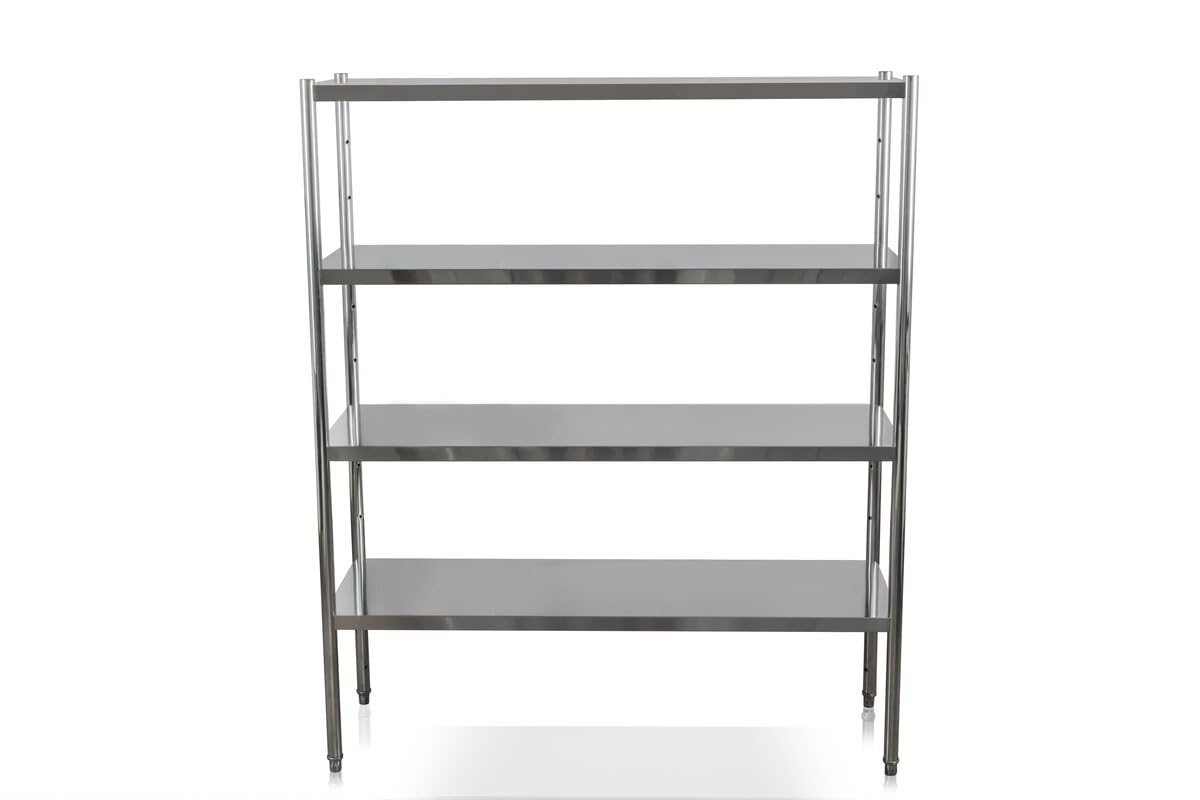 GastroHero Edelstahl Lagerregal Basic 120x50 Gastro Regal 4 Böden 1200x500x1800 mm Küchenregal Chrom-Nickel-Stahl AISI 201 Gastronomie Regal hohe Tragkraft 70 kg je Boden