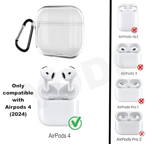 Image of YODI Case Cover for Airpods Pro|Pro 2|Airpods Pro 3|Airpods 4 Pouch, Silicone Cases with Cleaner Kit 360 Drop Protection,Shock-Resistant ((Transparent), Airpods 4)