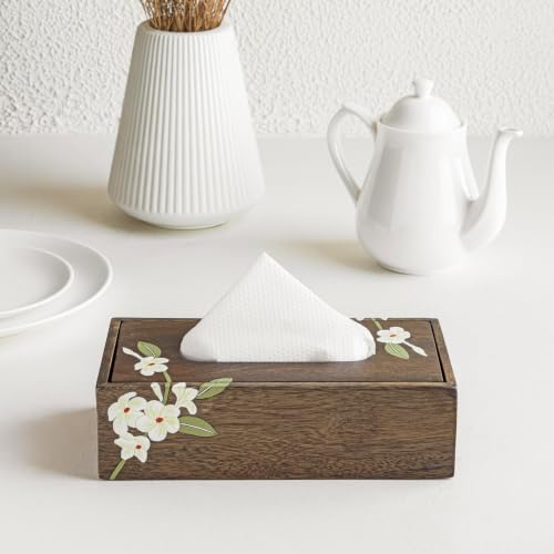 Image of Aurum Crafts Bella Handpainted Wooden Tissue Box Holder | Decorative Napkin Dispenser for Tabletop | Tissue Box for Home Living Room Office Decor