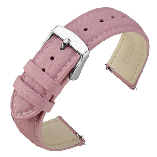 Image of ANNEFIT Watch Band 18mm, Quick Release Textured Padded Leather Straps with Silver Buckle for Men and Women (Pink)