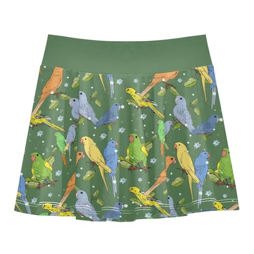 Girls Skorts High Waist Athletic Skirts with Shorts Colorful Parrots Stretchy Teens Performance Tennis