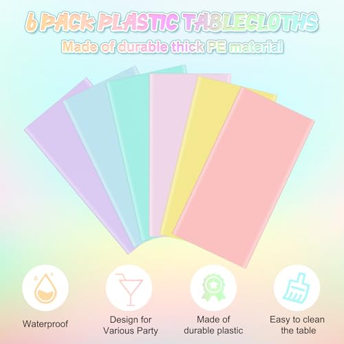 Yidako 24023 6Pcs Round Pastel Tablecloths, Rainbow Mix Color Plastic Tablecloth Disposable Round Table Covers thumb #2