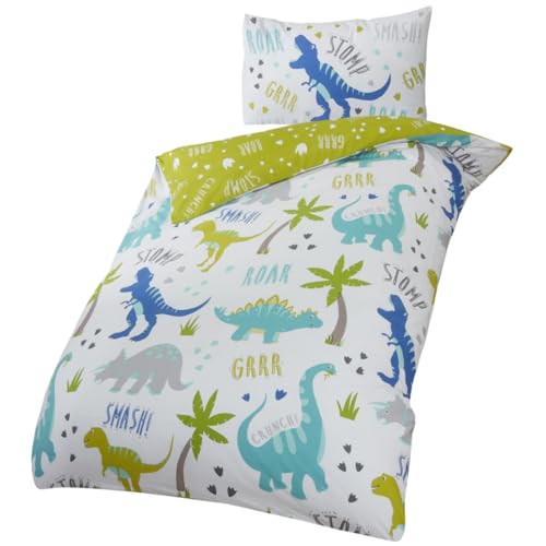 Rapport Roarsome Dinosaur Reversible Duvet Cover Set for Kids | Vibrant Dino World Bedding | Soft Cotton Blend Toddler Size