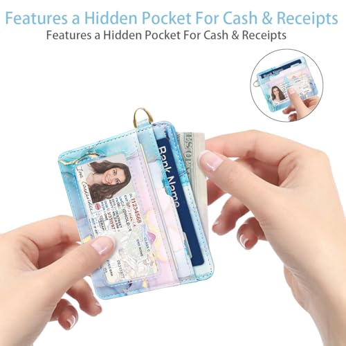 Image of Slim Minimalist Pocket Credit Card Holder Wallet Women | RFID Blocking Lightweight Thin Small Cute Card Cases, Gradient Marble