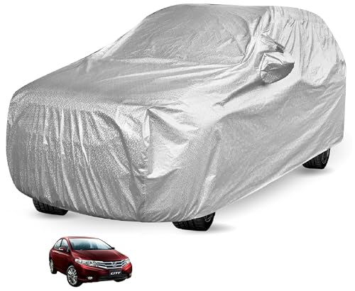 Image of Auto Hub Waterproof Car Cover Compatible with City (Model : 2008-2019) with Mirror Pocket, Soft Cotton Lining, Waterproof City Car Cover- Metallic Silver