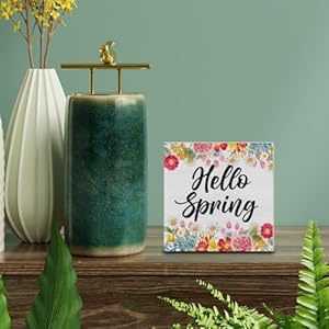 Spring Decor, Rustic Hello Spring Wood Sign Floral Art Decorations Tabletop Shelf Desk Home Decor, 5 X 5 Inches Spring Decor Rustic Hello Spring Wood Sign Floral Art Decorations Tabletop Shelf Desk Home Decor 5 X 5 Inches