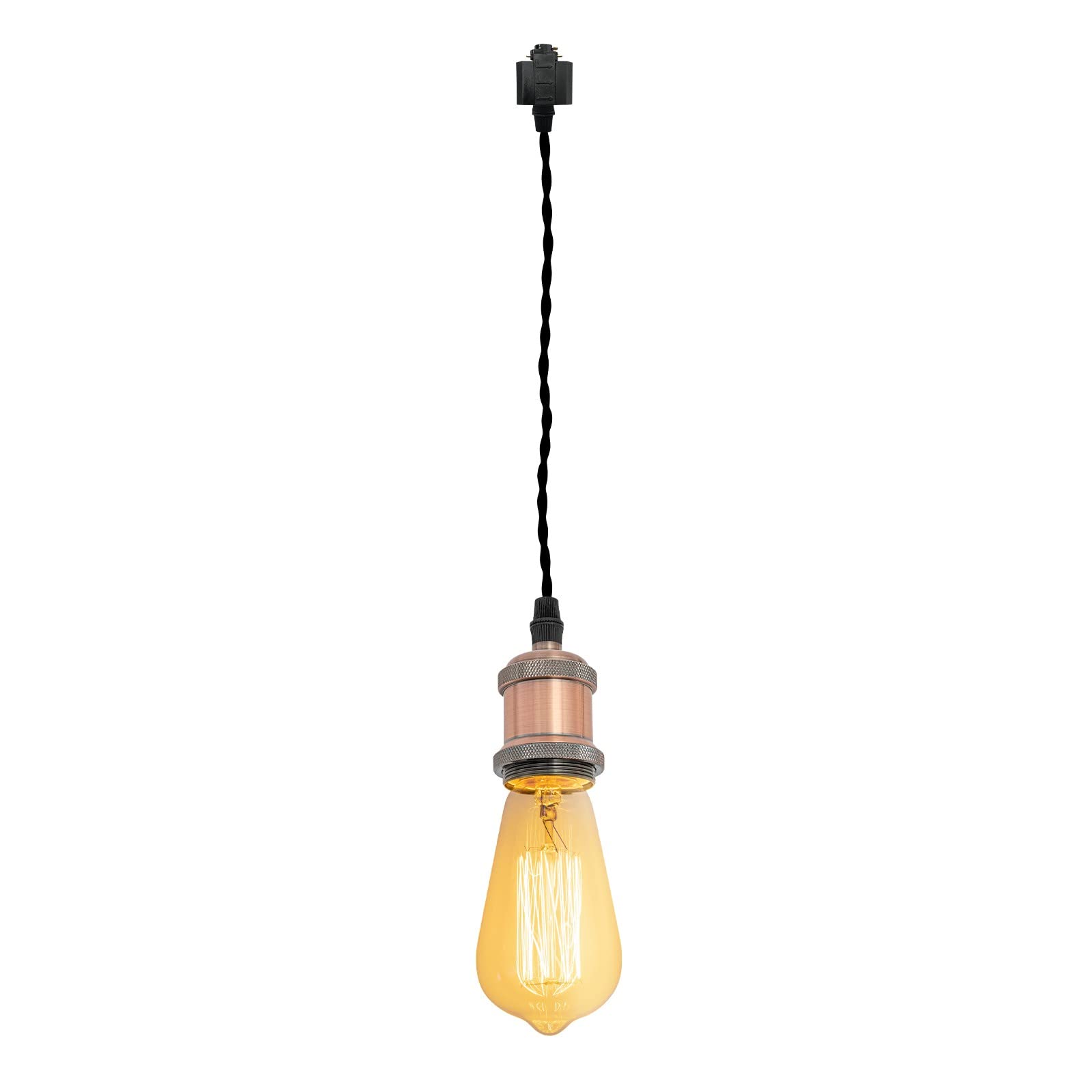 Kiven H-Type Wire Track LightPendants, 15.7 Inch Cord Length Black Weave Rope,1 Light Restaurant Decorative Pendant Light Industrial Pendant Lamp,