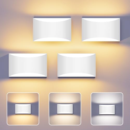 Image of White Modern LED Wall Sconce, 3 Colors Hardwired Indoor Wall Lights