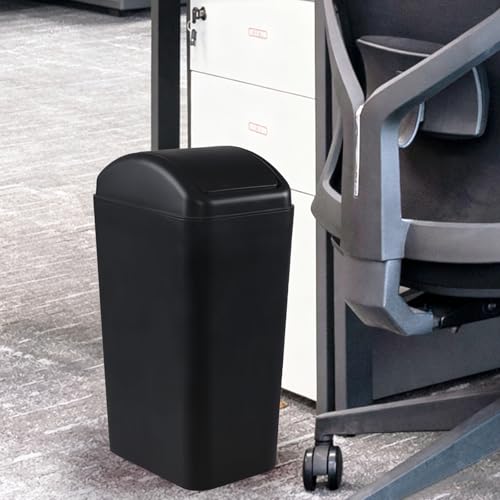 Image of 12L /3.5 Gal Plastic Swing-Top Trash Can, Black Slim Garbage Can