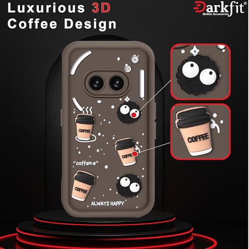 Image of Back Case Cover Compatible with Nothing Phone 2A 5G & Nothing Phone 2A Plus 5G | Cute Fun Cartoon Ball | 3D Coffee Silicone Case | Body & Camera Protection | Shock Proof | Color Brown