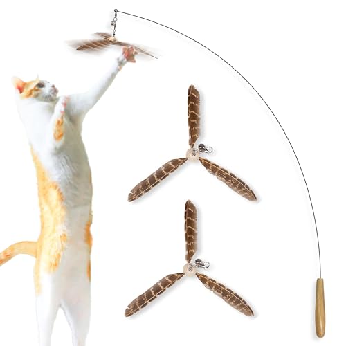 SunGrow Brown Feather Wand, Interactive Indoor Cat Toy with 1 Fis...