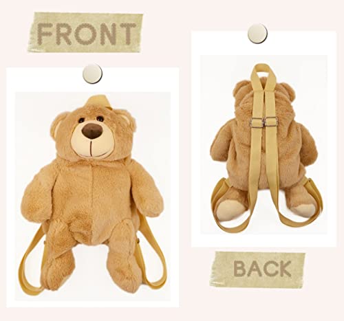 Image of Women Animal Teddy Bear Plush Backpack with Adjustable Straps (Light Bear)