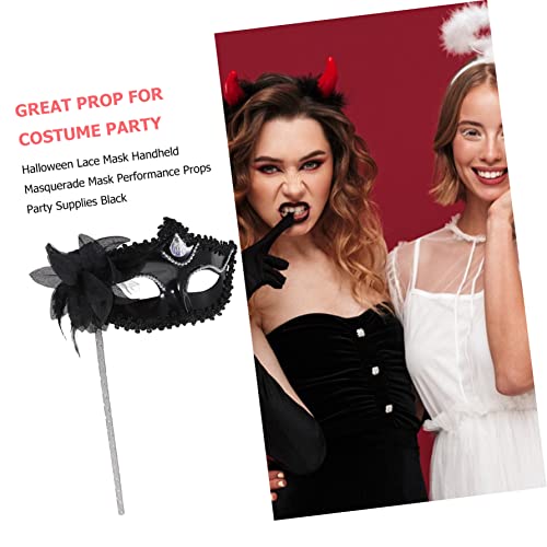 FAVOMOTO Costume Props Carnival Performance Christmas Halloween Mardi Venetian A Masquerade for Flowers Stick Black Prom with Half Ball Women Masks Womens on Gras Accessories Mask - Image 2