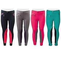 PFIFF 102603 Kinder Reitleggings Ella Stoff Besatz Reithose Mädchenreithose, Pink / Grau 110