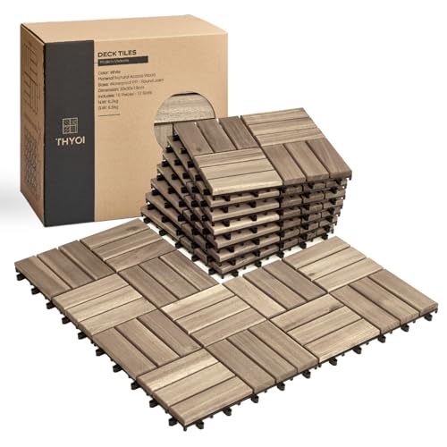 THYOI Premium Deck Tiles, 10 Pcs Patio Flooring - White - Round Joint by THYOI - Used condition - US$36.77