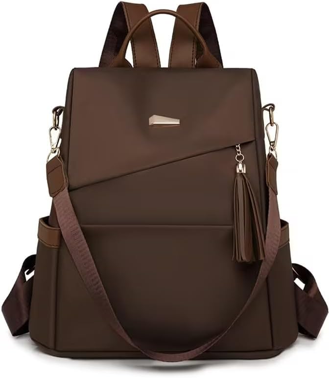 Mochila antirrobo para hombres y mujeres con bloqueo de color moderno, diseño de viaje de alta gama, desplazamientos, trabajo y salidas informales, marrón