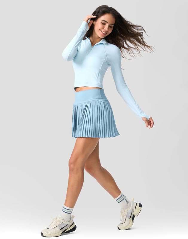 SANTINY Womens Pleated Tennis Skirt with Built-in Shorts & Pockets