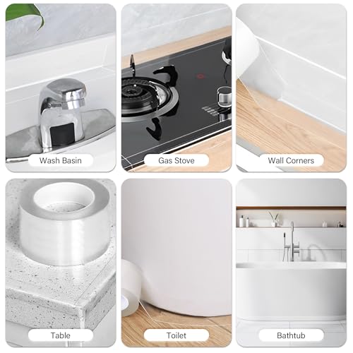 Image of 3 Rolls 1.5 Inch Caulk Tape Self Adhesive Toilet Caulking Strip Bathroom Sealing Caulk Strip Peel and Stick Bathtub Caulking Tape, 10.5 Feet Each Roll (Clear)