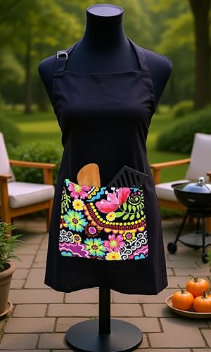 Image of Kitchen Apron for Women & Men | 100% Cotton | Cooking Apron with Big utility Pocket | Adjustable neck strap | Free Size | Kitchen Utensils Accessory