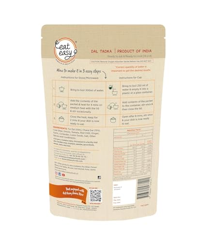 Image of Eat Easy Ready To Eat Dal Tadka- 62gm (Pack of 2) | Made with Tur Dal, Chana Dal & Cow Ghee| Freeze-Dried, Lightweight, Instant Dal for Travel, Camping, Trekking, Quick Lunch, Dinner | Homestyle Taste, Just Add Hot Water