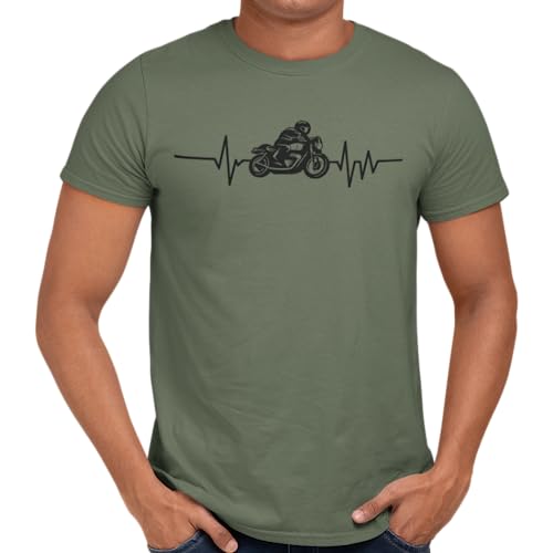 Getting Shirty Motorbike Heartbeat (Bike Biker) Mens/Unisex T-Shirt (as8 Alpha s Regular Regular Green)