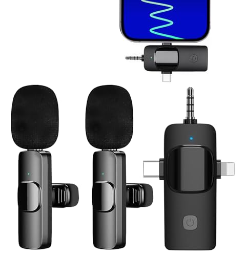 Microfono Inalambrico para iPhone/iOS/Android/PC/Laptop, Micrófono Lavalier...