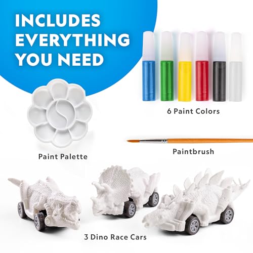 Blue Marble National Geographic Pull Back Dinosaur Race Cars Craft Kit - Paint 3 Racecars With 6 Colors, Kids Painting Kit, Arts & Crafts for Kids - Image 5