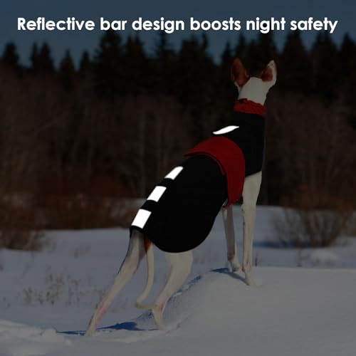 Wasserdichter Windhundmantel mit reflektierender Stange und Fleecefutter, verstellbare Bänder für große Hunde, Rot, Größe XXXL