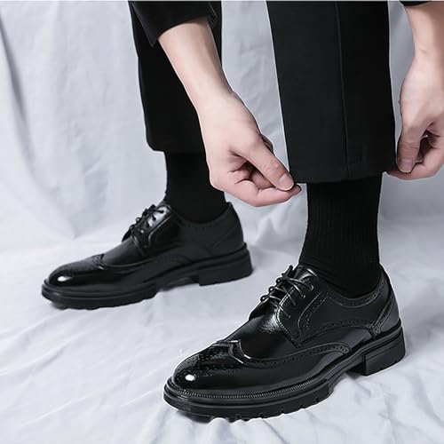 Men's Wingtip Fashion Modern Leather Oxford,Black Business Casual Platform Dress Shoes for Men,Comfortable Retro Lace Up Tuxedo Shoes4