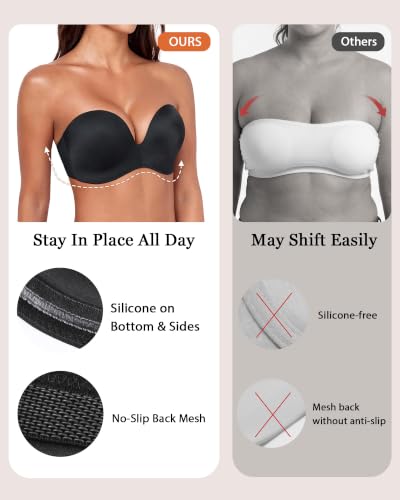 Image of HACI Push Up Strapless Bra for Women Anti-Slip Padded Wireless Stay Put