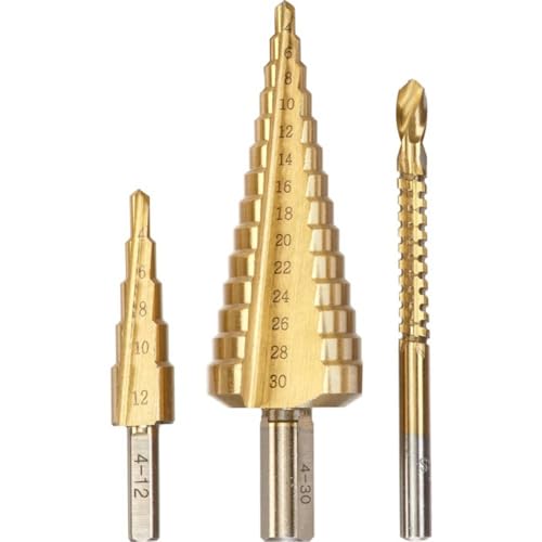 kwb Foret étagé, jeu de 3 pièces avec foret à fraiser, 1 x 4-12 mm et 4-30 mm, surface nitrurée au titane