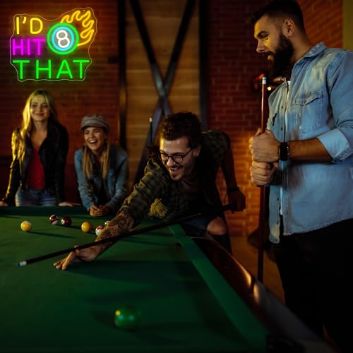 Billiards Neon Sign for Wall Decor I'd Hit That 8-Ball Neon Light for Man Cave Dimmable LED Neon Light Funny Pool Themed Neon Light for Bar Game Room Man Cave Decor Birthday Gift for Pool Players Size 13.8*11.8in(GLNCP124) - Image 6