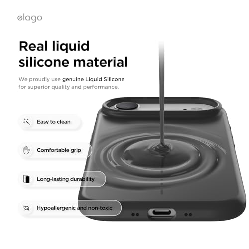 Image of elago for iPhone Air Case, Premium Magnetic Silicone Case, Compatible with MagSafe, Liquid Silicone Material, Protective Cover, Shockproof, Slim Phone, 6.5 inch (Black)