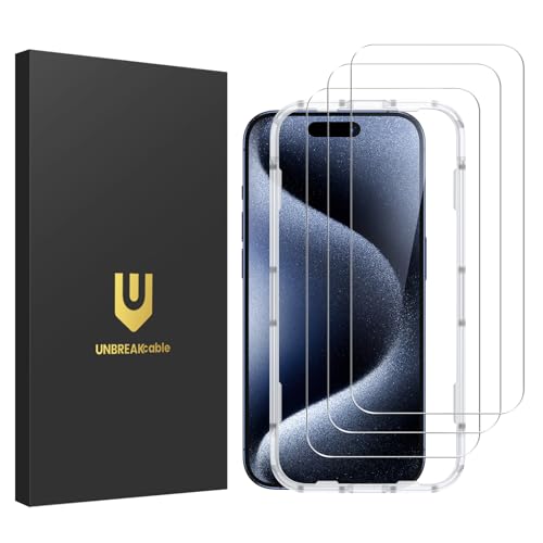 UNBREAKcable Shatterproof Tempered Glass for iPhone 15 Pro Max, 3-Pack Screen Guard Protector [99.99% HD Clear] [Easy Installation Frame] [9H Hardness] [Bubble Free] for Apple 6.7” (B0CP1ZGZKP) Amazon Price History, Amazon Price Tracker