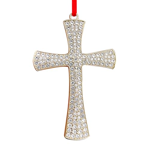 WaaHome Adornos religiosos de Navidad 2024 – Adornos de Navidad cristianos de cruz de metal plateado, adornos de recuerdo, adornos de belén para decoración de árbol de Navidad, regalos para mujeres,