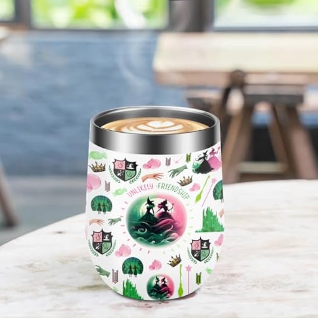 Witch Merch, Broadway Musical, Witch Gifts for Girls, Women, Elphaba And Glinda Fans, Movie Lovers, Witch Merchandise, Unlikely Friendships, 12 oz Stainless Steel Coffee Wine Tumbler Cup with Lid