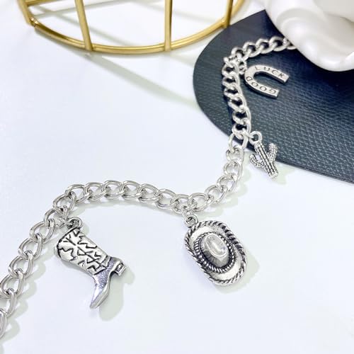 Cowgirl Jewelry Cowgirl Boot Hat Cactus Horseshoe Bracelet Multilayer Leather Western Charm Gift for Women2