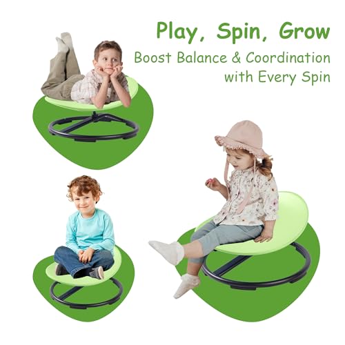 Image of Kids Sensory Swivel Chair - Round Spinning Chair Seat for Balance, Coordination - Sensory Therapy Stool for Kids with Autism & ADHD - Active Indoor Play Set for Home & Classroom (Green)