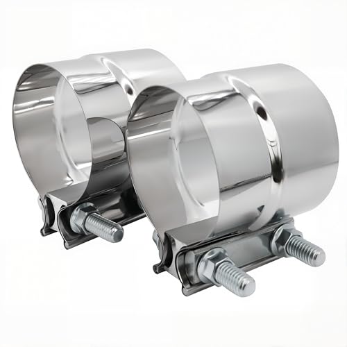 ROADFORMER 2.5 inch Exhaust Clamps 304 Stainless Steel Lap Joint Band Clamps for 2.5 OD to 2.5 ID Pipe Muffler Turbo Downpipe Catalytic Converter Repair 2 Pack