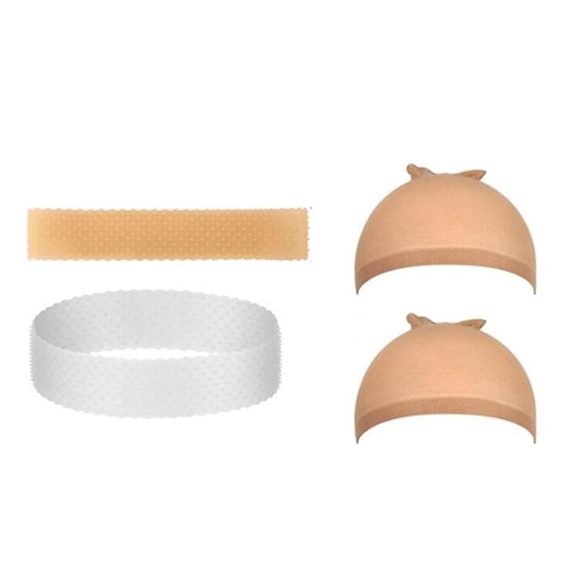 4 Pack Silicone Wig Grip Band with Stretchy Nylon Wig Cap, Sweatproof Wigs Headband Seamless Non Slip Wigs Hair Band for Men Women Sport Yoga (White, Light Brown, Skin Color)