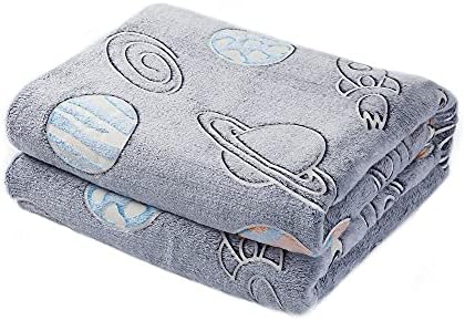 Cozy Bliss Glow in The Dark Throw Blanket Planet Galaxy Blanket, Premium Super Soft Fuzzy Fluffy Warm Cozy Powder Plush Blanket, Gift for Kids Girls Boys (Dark Grey, 50"x60")