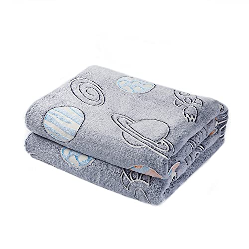 Cozy Bliss Glow In The Dark Throw Blanket Planet Galaxy Blanket, Premium Super Soft Fuzzy Fluffy Warm Cozy Powder Plush Blanket, Gift For Kids Girls Boys (Dark Grey, 50"X60") #TOP29