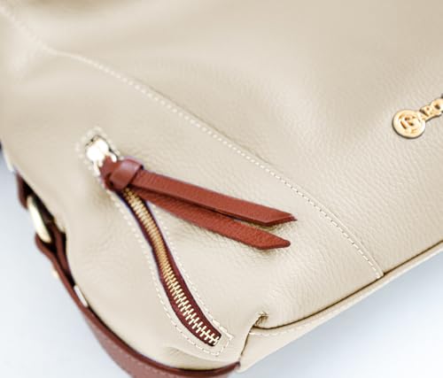 Image of Baroncelli Medium Italian Leather Tote Bag for Women - Pebbled Genuine Leather Handbag with Zipper - Made in Italy