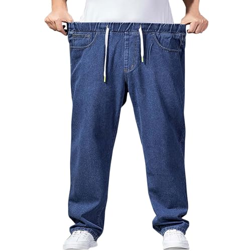 Men's Plus Size Elastic Waist Drawstring Jeans, Casual Straight Leg Jeans, S-4XL