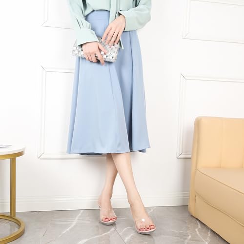 Image of NBUUNBU Clear Heels for Women Silver Black Heels Little Platform Sexy High Heels Sandals Stiletto Kitten Open Toe Dress Shoes Comfortable Double Transparent Strap Heeled Sandals Mule