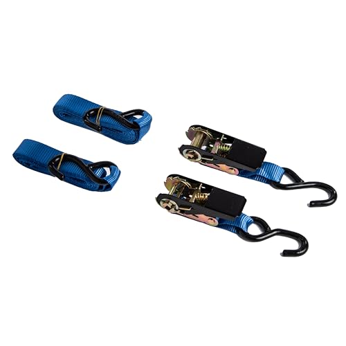 HiGear Ratchet Straps Tie Down 1200Lbs Break Strength, 15 Foot - Heavy Duty Straps to Safely Move Your Motorcycle and Cargo on Car, Truck, Trailer - Soft Loop Straps - Rachette Straps Blue (2)