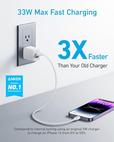 Anker USB Charger Block, 33W 2 Port Compact Type C Charger with Foldable Plug for iPhone 17/16 Series, Galaxy, and More (Cable Not Included, White) - Image 3
