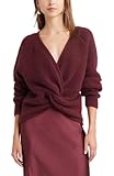 LANYO LILI Women's Sexy V Neck Twist Knot Sweater - Burgundy Reversible Open Back Knit Pullover, Long Sleeve Crop Top for Date Night