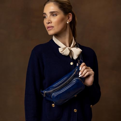 Image of Time Resistance Leather Waist Pack - Belly Bag, Belt Bag, Fanny Pack - Handmade in Italy (Blue)